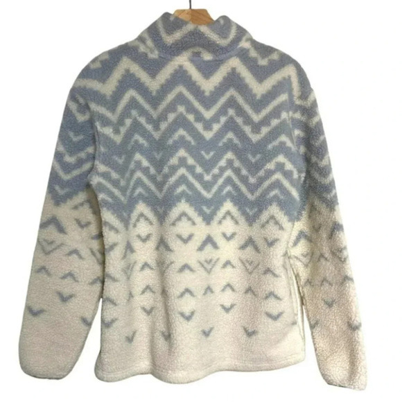 PINK VS XS‎ 1/4 zip blue + cream boyfriend geometric Sherpa fleece pullover - Picture 2 of 6